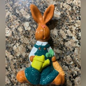 Ceramic Easter Decor Gardener Bunny with Watering Can Handmade